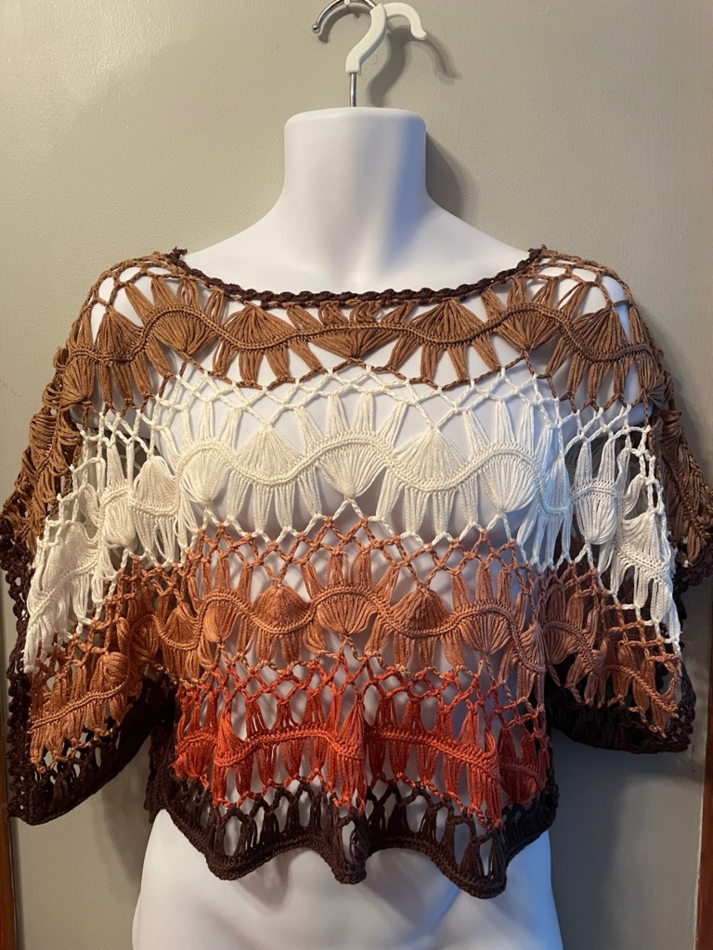 UPCHIC Boho Hippie Crochet Open Weave Neutral Coloured Coastal Cottagecore Top
